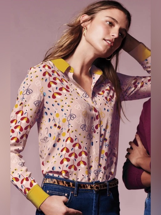 Boden Tops - Boden Silk Shirt in Milkshake Meadow Women's Pink Printed Button-Down Shirt XL